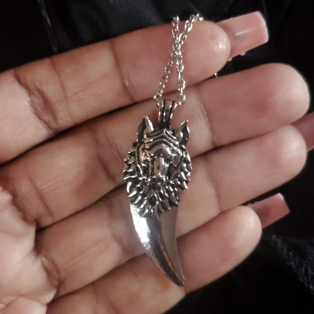 14K Gold Plated Stainless Steel Wolf Head Tooth Pendant Necklace